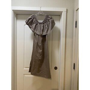 Monica Nera Dress Womens XS Beige Off Shoulder Ruffle Midi Sundress Summer Boho